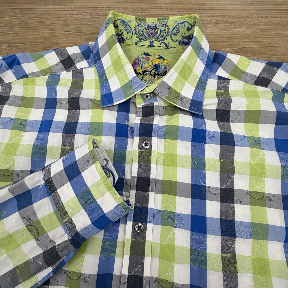 Robert Graham 3XL Men's Button Down Shirt‎ Long Sleeve Green Blue White